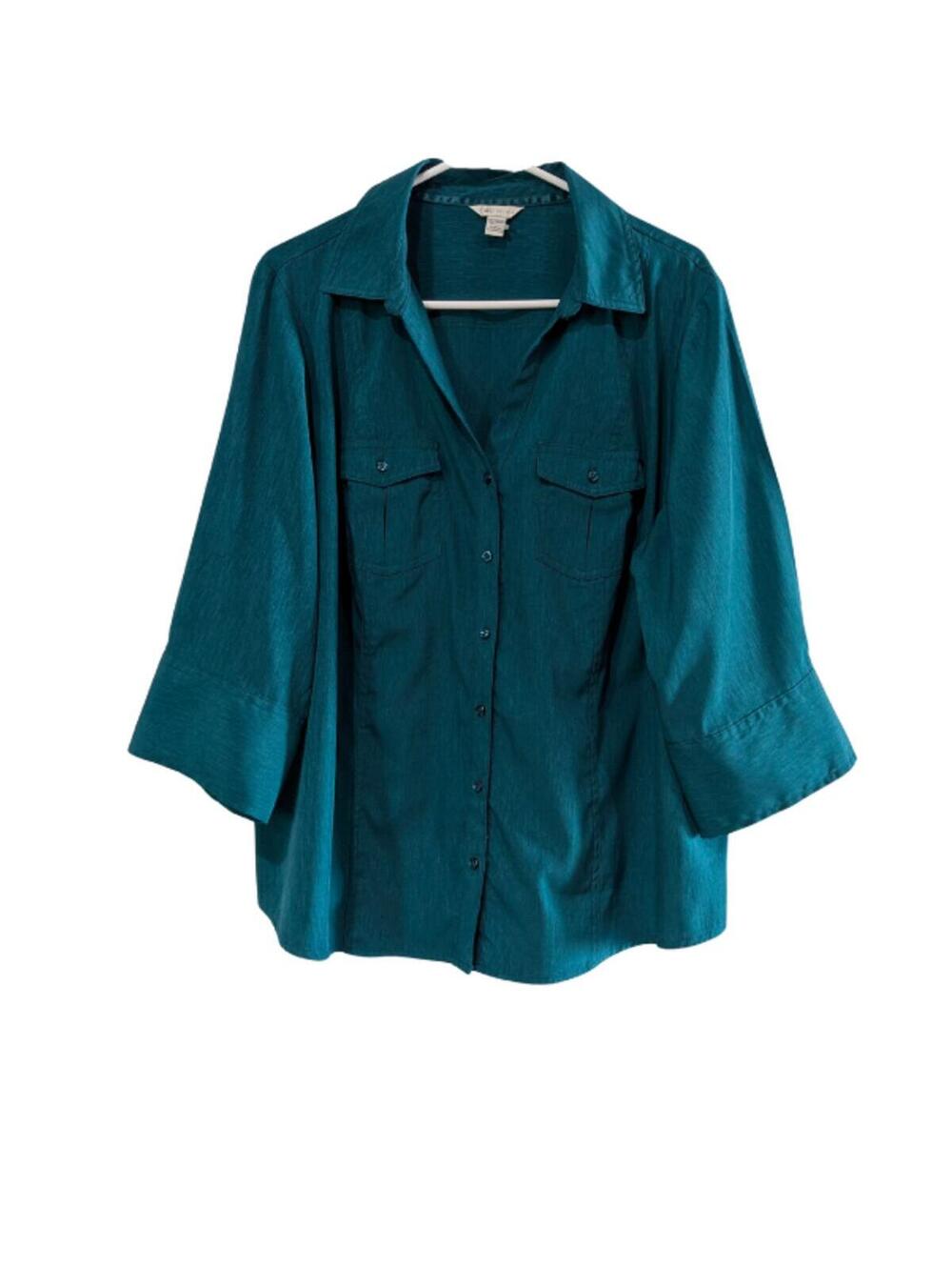 Cato Women's Button Up Blouse, Deep Teal, Plus Petite 18/20WP, 3/4 Sleeve, Flowy